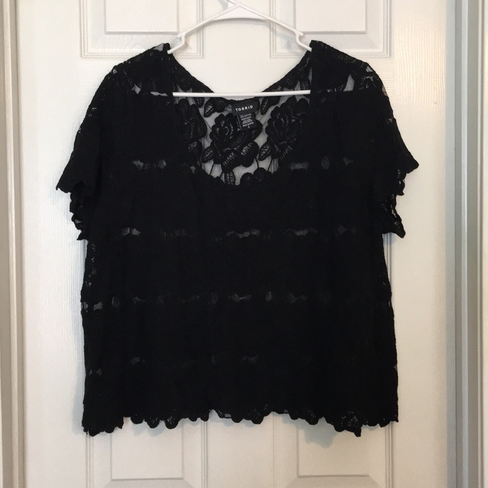 Torrid GUC Black Mesh Floral Layering Top
